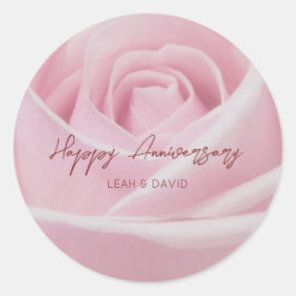 Pegatina Redonda Rosa rosa personalizada feliz aniversario