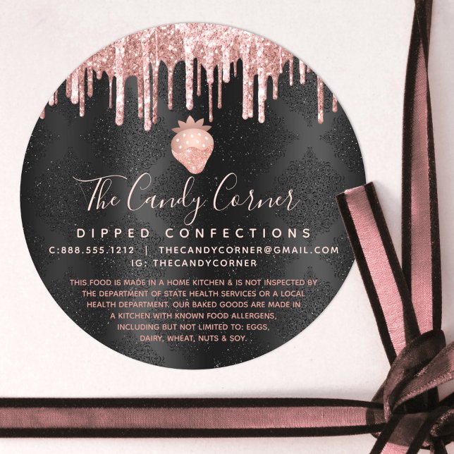 Pegatina Redonda Rosa Rosa Rosa Dorada Purpurina de fresa Drin Negr (Subido por el creador)