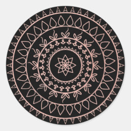 Pegatina Redonda Rosa Rosa Rosa Dorada Rubor Metallic Mandala Negro