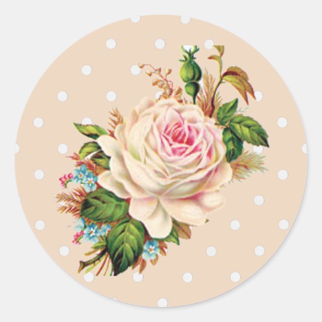 Pegatina Redonda Rosa rosa rosa rosa de los puntos de Polka pegatin (Anverso)