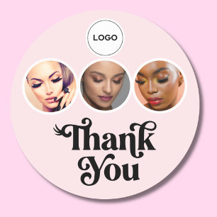 Pegatina Redonda Rosa Rubor 3 Foto Lash Tech Logo Gracias