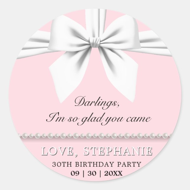 Pegatina Redonda Rosa Rubor Elegante Tiffany Cumpleaños Gracias (Anverso)