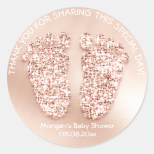 Pegatina Redonda Rosa Rubor Feet Baby Shower Favor Gift Gracias Spa