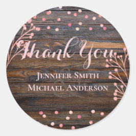 Pegatina Redonda Rosa RÚSTICO Boda DE ORO Pink Wood Presupuesto