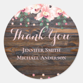 Pegatina Redonda Rosa Rústico Boda Floral Rosa