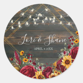 Pegatina Redonda Rosa Rústico y Aster