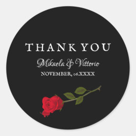 Pegatina Redonda Rosa sangriento elegante boda gótico negro Gracias