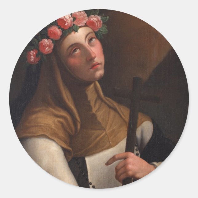PEGATINA REDONDA ROSA SANTO DE LIMA (Anverso)