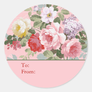 Pegatina Redonda Rosa Shabby Chic Personalizada Para y De