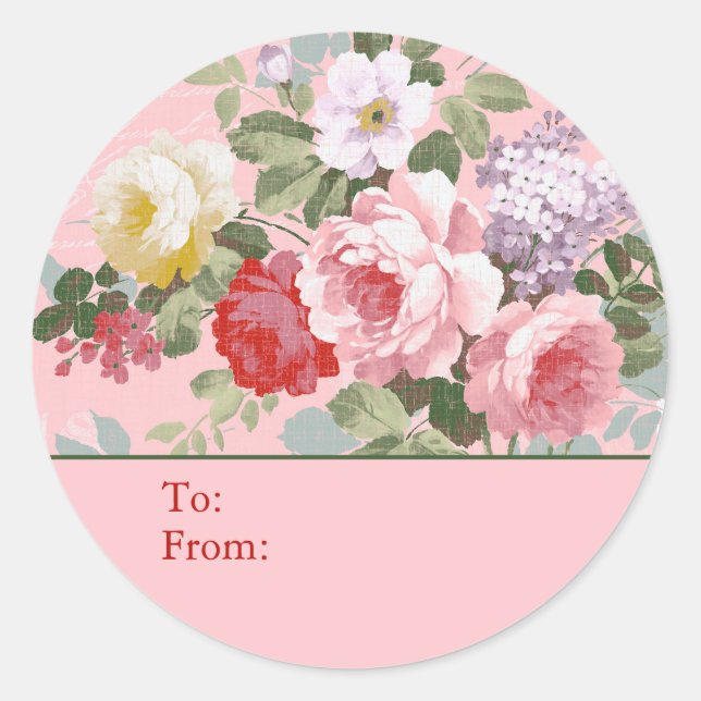 Pegatina Redonda Rosa Shabby Chic Personalizada Para y De (Anverso)