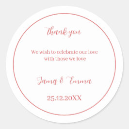 Pegatina Redonda Rosa simple Boda personalizado