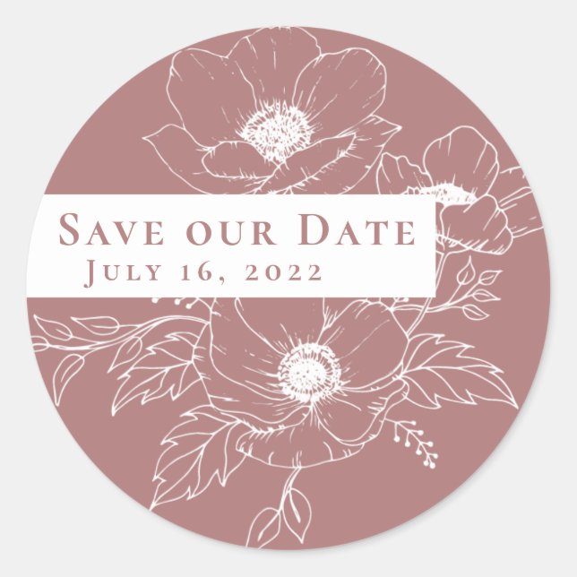 Pegatina Redonda Rosa simple Floral de Arte Anemone Guardar nuestra (Anverso)