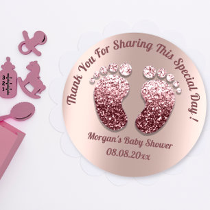 Pegatina Redonda Rosa Skinny Feet Baby Shower Favor Gracias