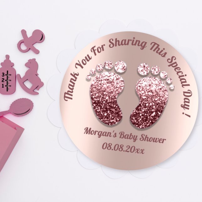Pegatina Redonda Rosa Skinny Feet Baby Shower Favor Gracias (Rose Skinny Feet Baby Shower Favor Thank You Classic Round Sticker)