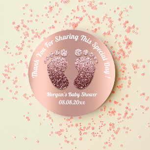 Pegatina Redonda Rosa Skinny Feet Baby Shower Favor Gracias