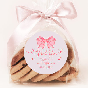 Pegatina Redonda Rosa Sonrojado Lazo Ella Está Casándose Despedida 