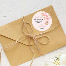 Pegatina Redonda Rosa Teddy Bear Oh Chica Balloon Baby Shower