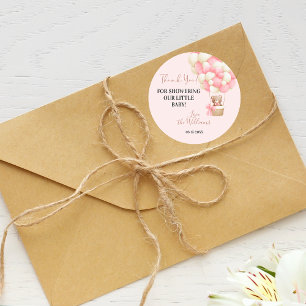 Pegatina Redonda Rosa Teddy Bear Oh Chica Balloon Baby Shower