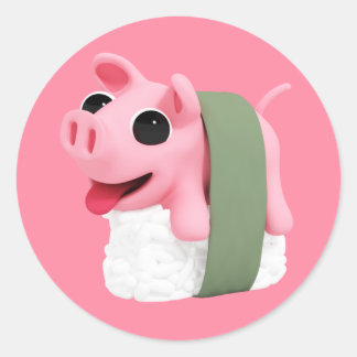 Pegatina Redonda Rosa the Pig is a Sushi