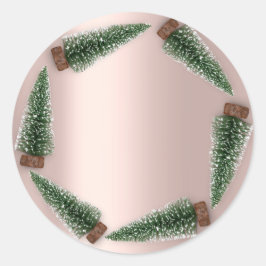Pegatina Redonda Rosa verde de regalo de árbol de Navidad minimalis