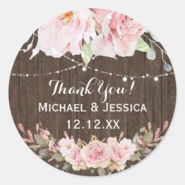 Pegatina Redonda Rosa Wood Rosa Mason Jar Lights Gracias