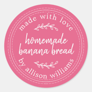Pegatina Redonda Rosado caliente de pan de banana casero y ruso