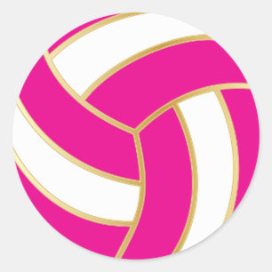 Pegatina Redonda Rosado caliente, oro y voleibol blanco