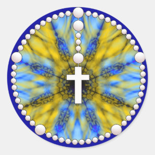 Pegatina Redonda Rosary Dream Catcher amarillo y azul