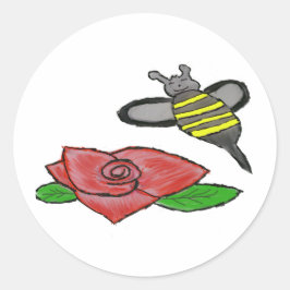 Pegatina Redonda Rosas Abeja negra amarilla