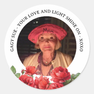 Pegatina Redonda Rosas acuarela Foto personalizada En memoria amoro