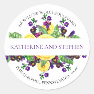 Pegatina Redonda Rosas Amarillas Dirección de devolución de flore