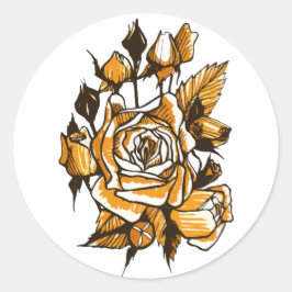Pegatina Redonda Rosas, arte gráfico floral, flores de rosa floreci