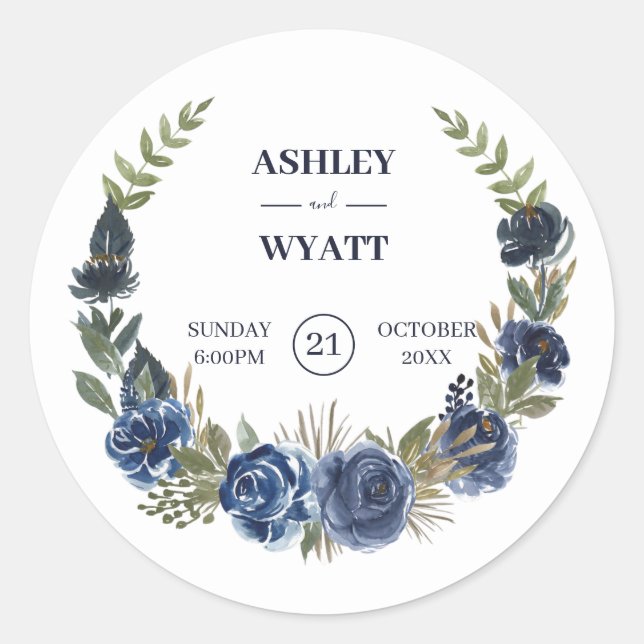 Pegatina Redonda Rosas azules (Anverso)