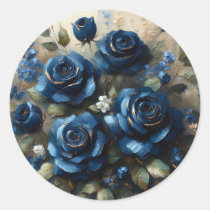 Pegatina Redonda Rosas azules de la marina Oro Gilding Impresionant