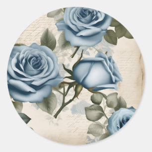 Pegatina Redonda Rosas azules vintage Shabby