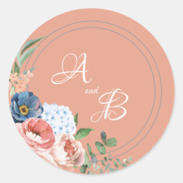 Pegatina Redonda Rosas azules y Rubor