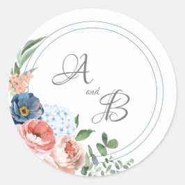 Pegatina Redonda Rosas azules y Rubor