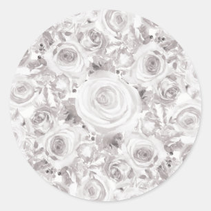 Pegatina Redonda Rosas blancas rústicas de invierno Boda Favor eleg