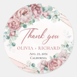 Pegatina Redonda Rosas bohemianas verde follaje boda dorada