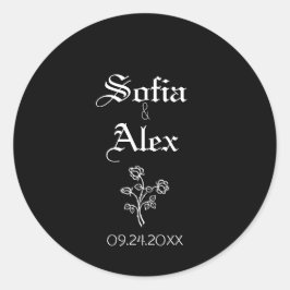 Pegatina Redonda Rosas de acuarela gótica boda negro