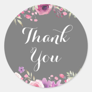 Pegatina Redonda Rosas de acuarela Greenery Gracias