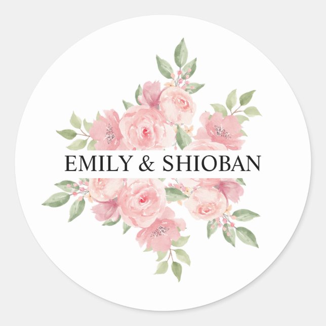Pegatina Redonda Rosas de acuarela personalizados (Anverso)