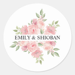 Pegatina Redonda Rosas de acuarela personalizados