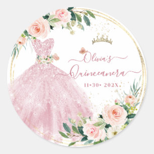 Pegatina Redonda Rosas de ArtsApp H2 Rubor Pink Sparkling Quinceane