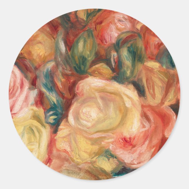 Pegatina Redonda Rosas de Auguste Renoir (Anverso)