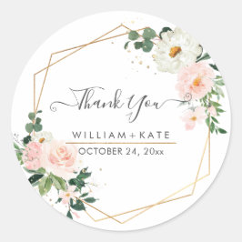 Pegatina Redonda Rosas de Blush de Acuarela de Floración Delicada G