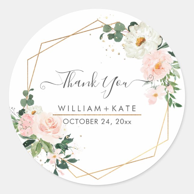 Pegatina Redonda Rosas de Blush de Acuarela de Floración Delicada G (Anverso)