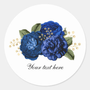 Pegatina Redonda Rosas de boda azules personalizables