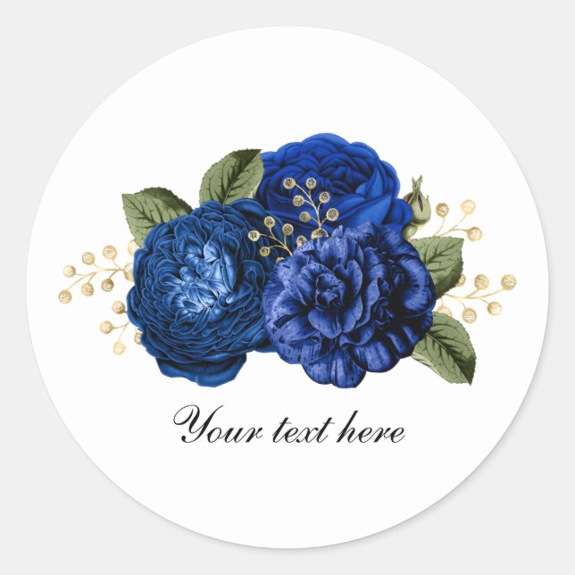 Pegatina Redonda Rosas de boda azules personalizables (Anverso)