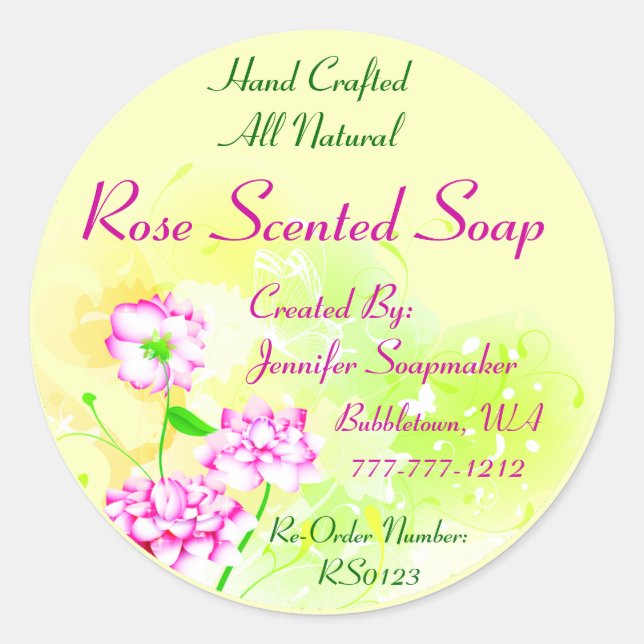 Pegatina Redonda Rosas de color en versión amarilla. 2 (Anverso)